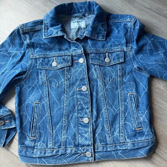 Old Navy Heart Pattern Denim Jacket, Kids Size M (8) - Picture 2 of 4